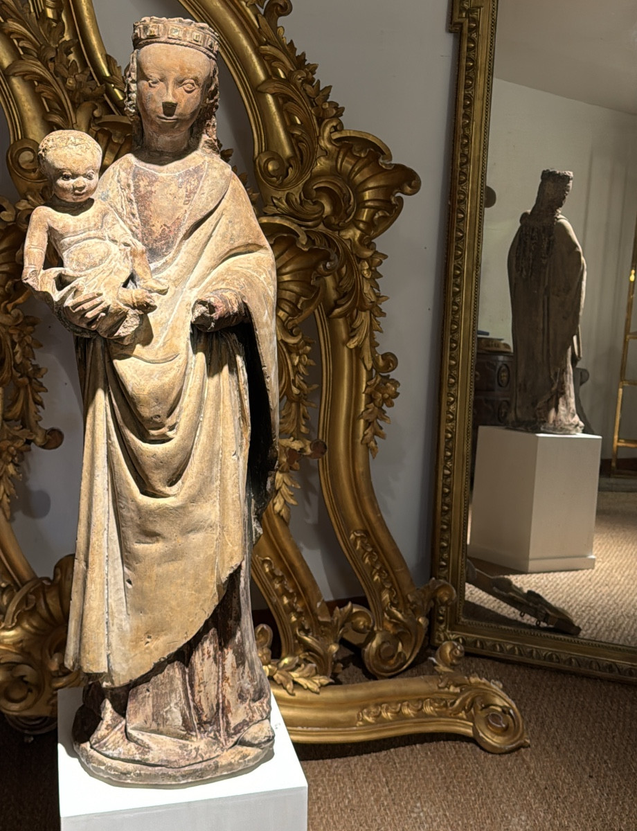 Virgin And Child In Limestone – France, Gothic Period (14th – 15th Century)-photo-4