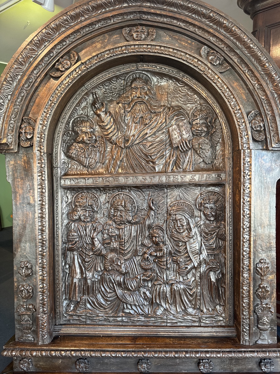 Important 17th-century Carved Oak Altarpiece-photo-4