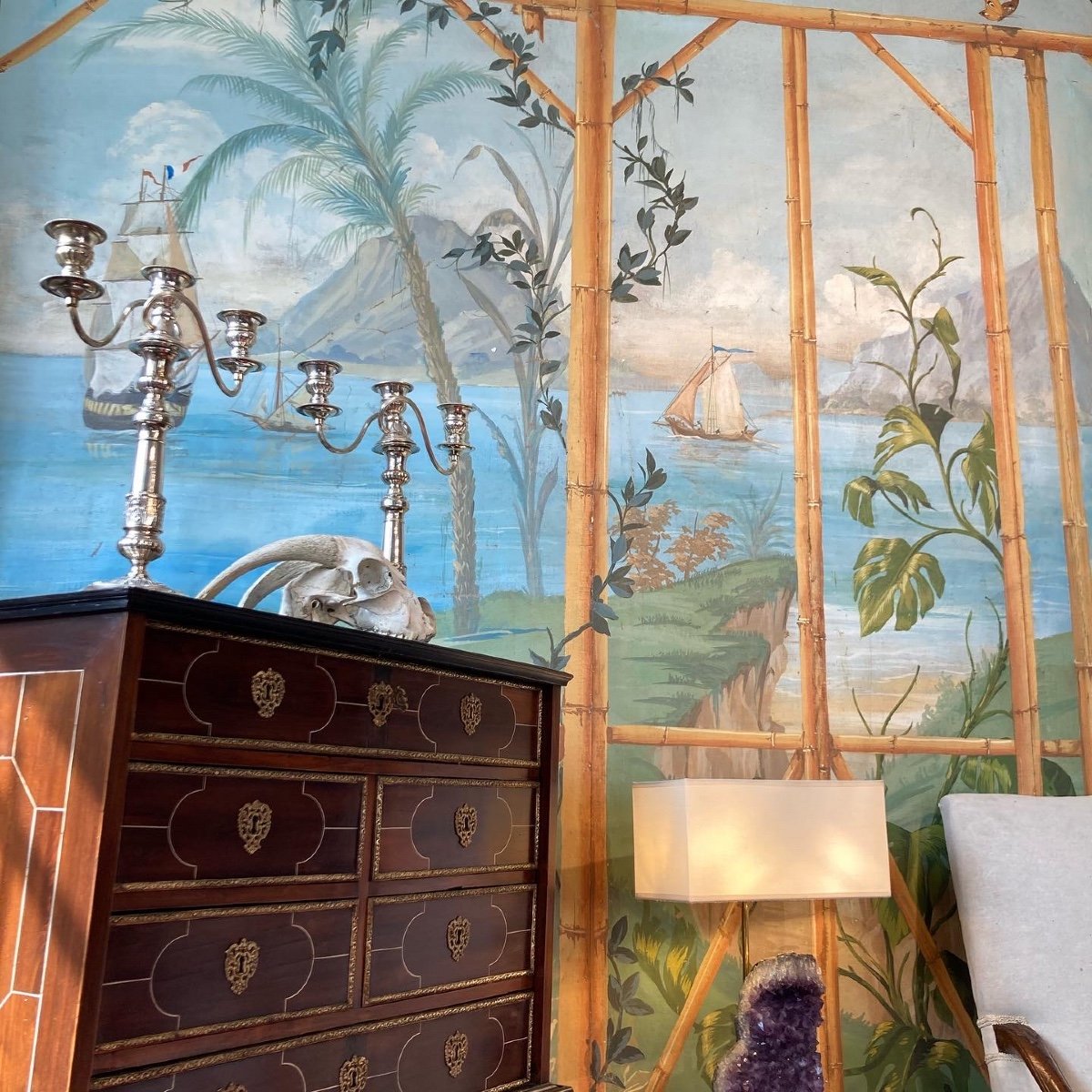  Large Panoramic Canvas In Trompe l'Oeil By Pierre Marie Rudelle Exotic Landscape-photo-3