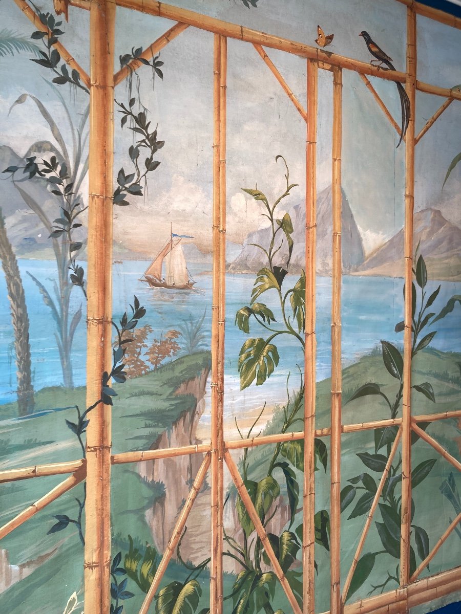  Large Panoramic Canvas In Trompe l'Oeil By Pierre Marie Rudelle Exotic Landscape-photo-4