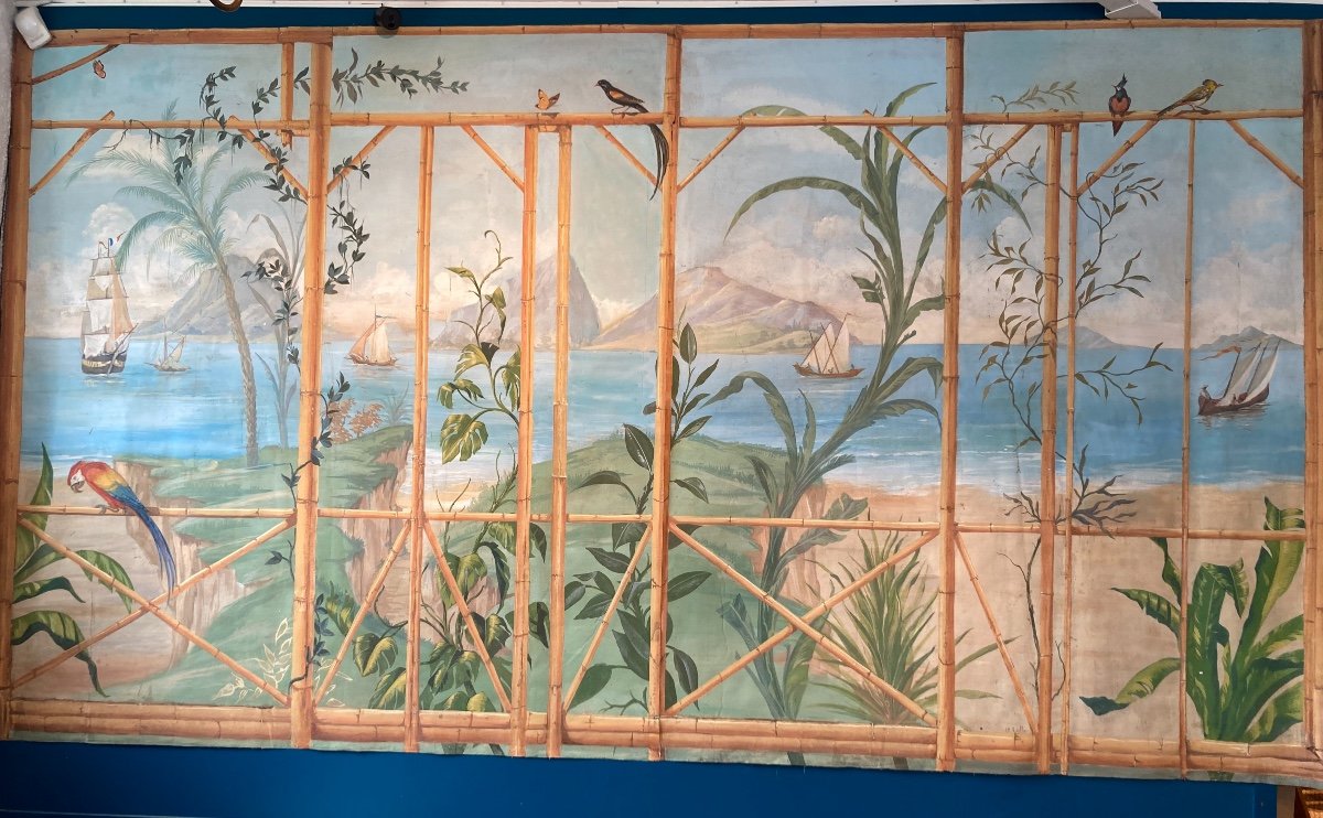  Large Panoramic Canvas In Trompe l'Oeil By Pierre Marie Rudelle Exotic Landscape-photo-2