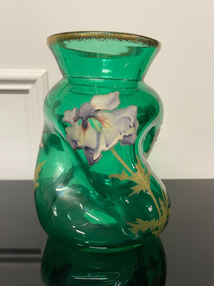 Legras - Vase Tors En Verre Emaillé Art Nouveau Montjoye-photo-3
