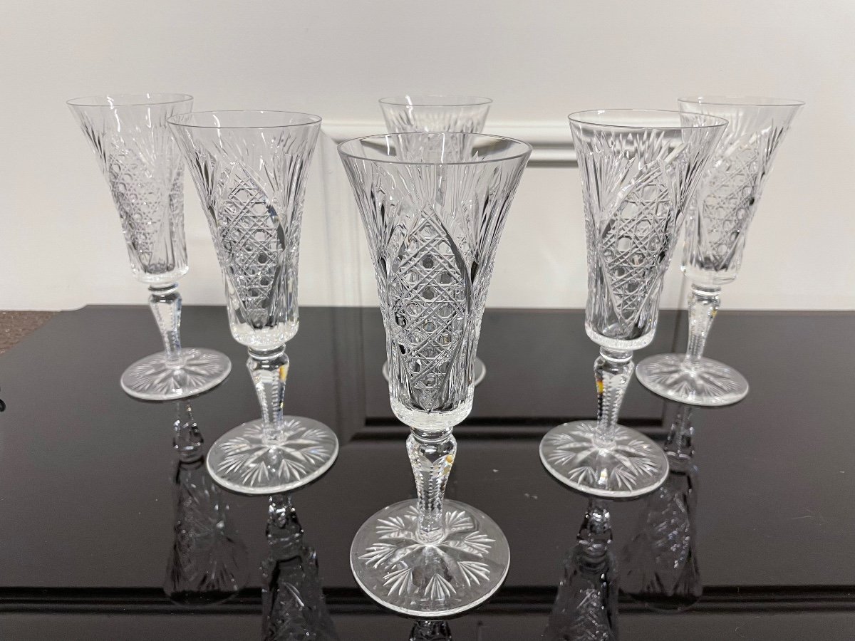 Saint Louis - Modèle Vologne 6 Flûtes à Champagne Cristal H: 18,5 Cm