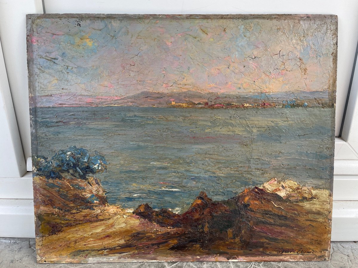 René Etienne - Huile Sur Panneau Bord De Mer Camargue Début XXème-photo-1