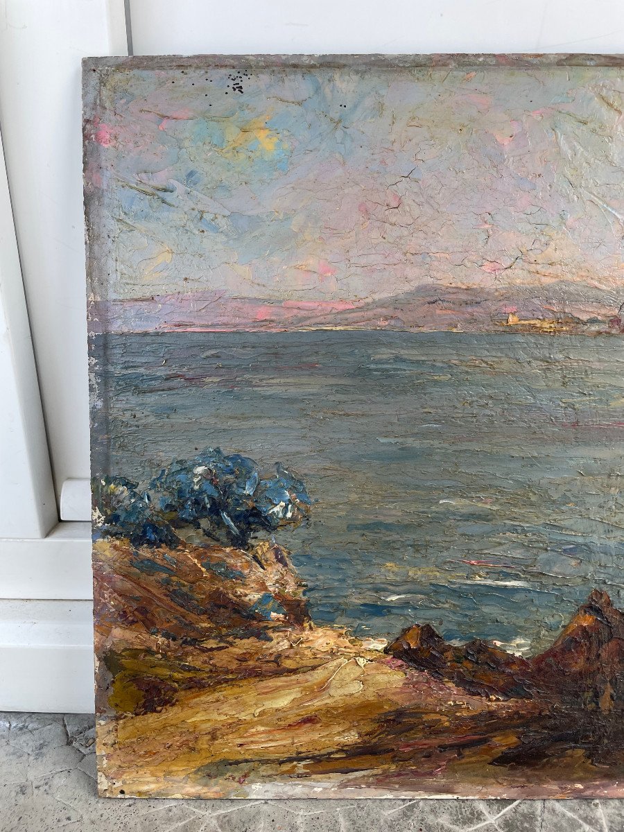 René Etienne - Huile Sur Panneau Bord De Mer Camargue Début XXème-photo-2