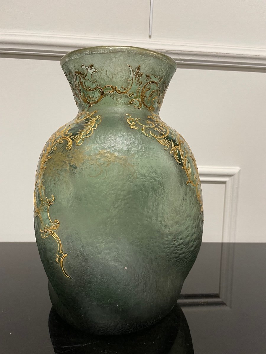 Montjoye - Large Twisted Tors Vase Legras Enameled Frosted Glass-photo-1