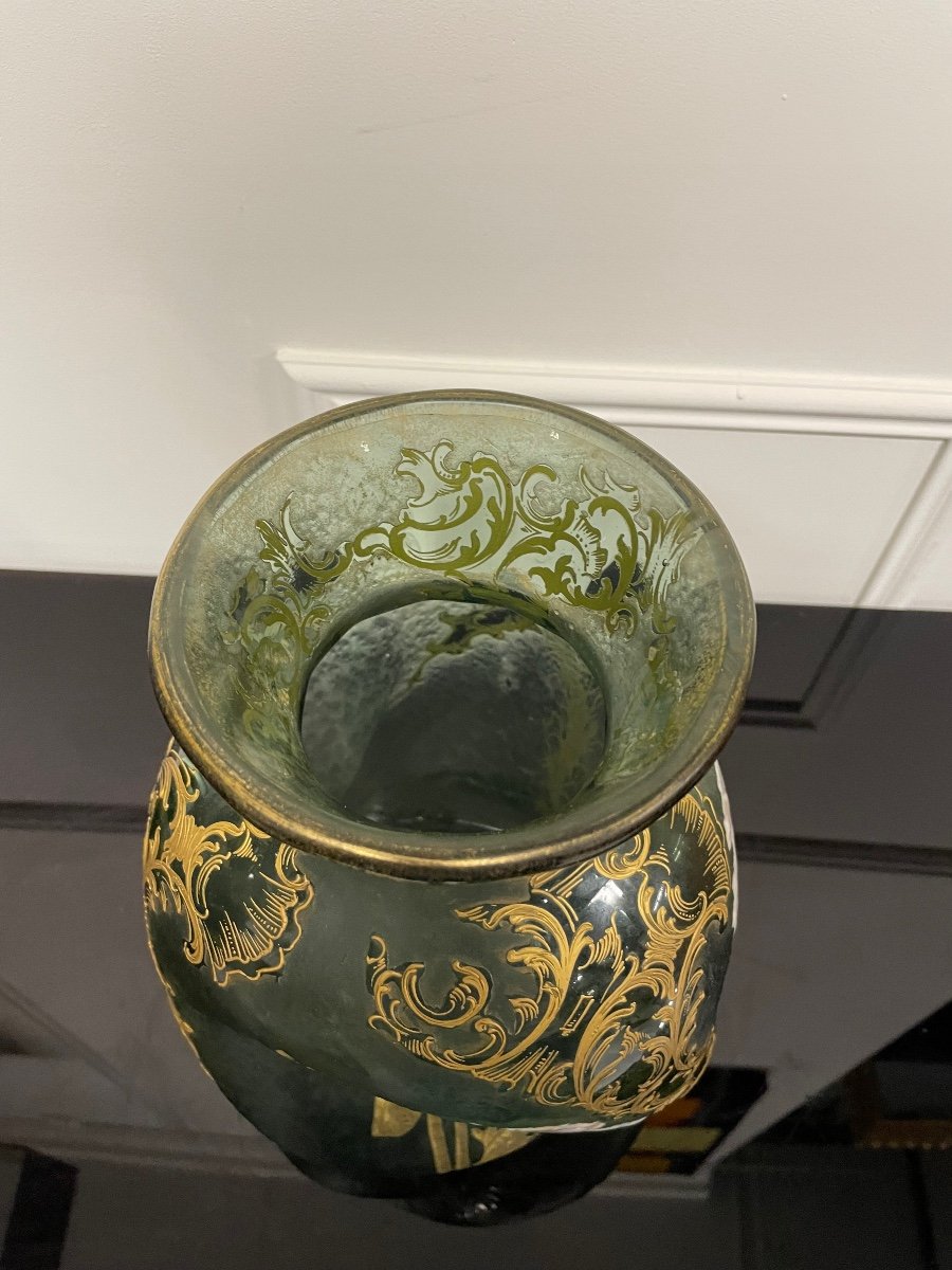 Montjoye - Large Twisted Tors Vase Legras Enameled Frosted Glass-photo-6