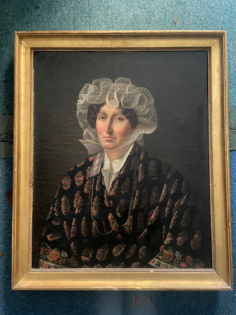 Portrait Of A Woman From The Charles X Period Oil On Canvas Early 19th Century-photo-2