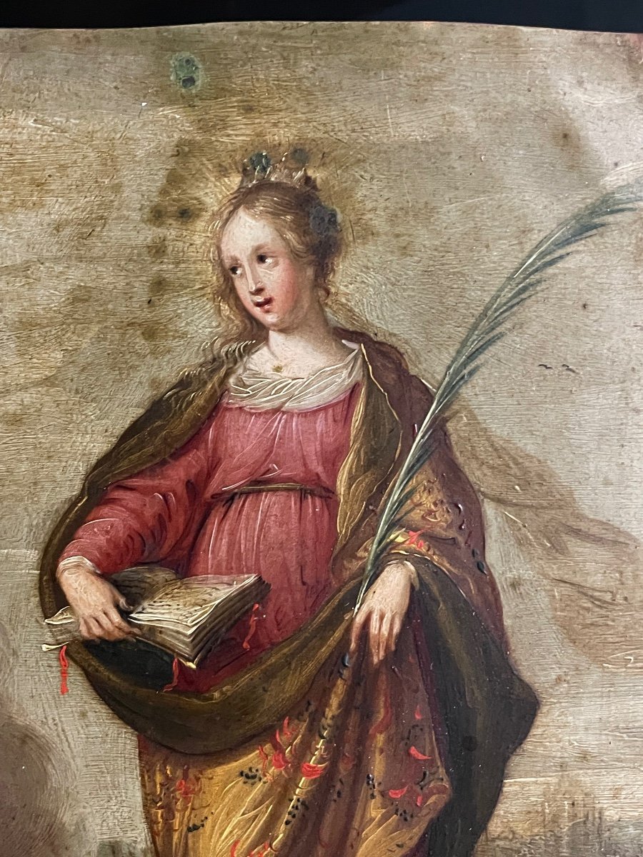 Painting On Copper Saint Catherine Period Late 17th Early 18th-photo-4