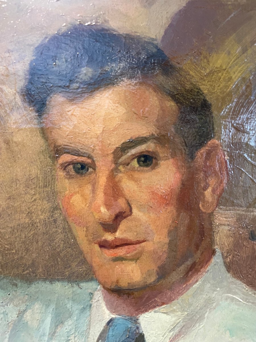 Portrait d'Homme Au Chat Vers 1940 Signé Claes Maurice Huile Sur Toile-photo-4
