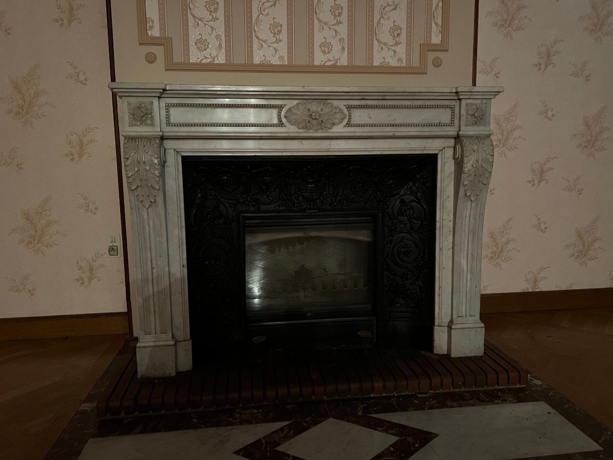 Louis XVI Style Carrara Marble Fireplace-photo-2