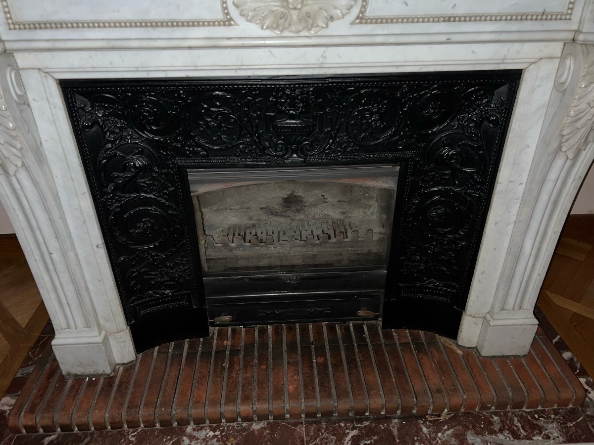 Louis XVI Style Carrara Marble Fireplace-photo-2