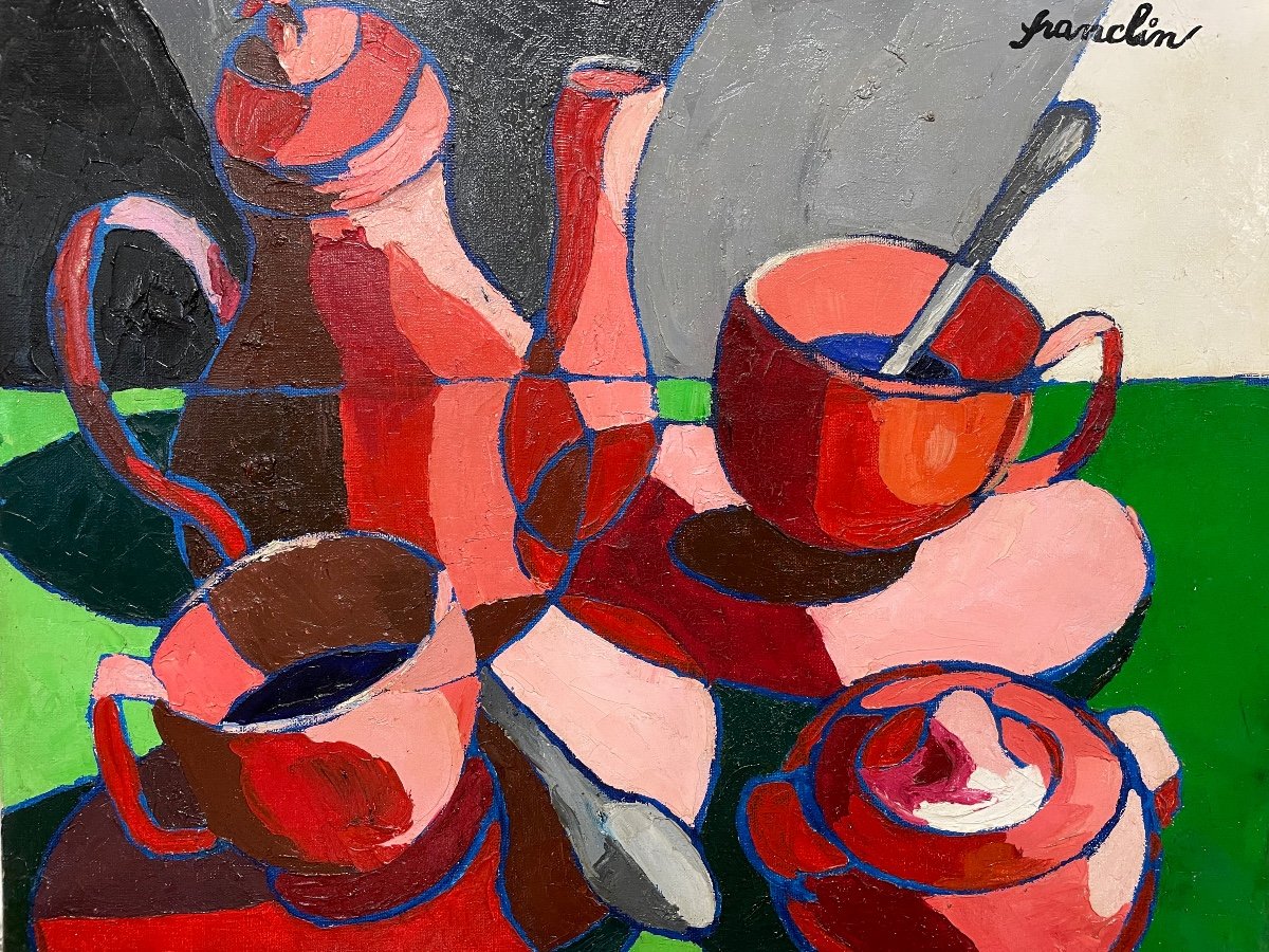 Françoise Jacquelin - Cubist Style Still Life “le Café Rouge” -photo-3