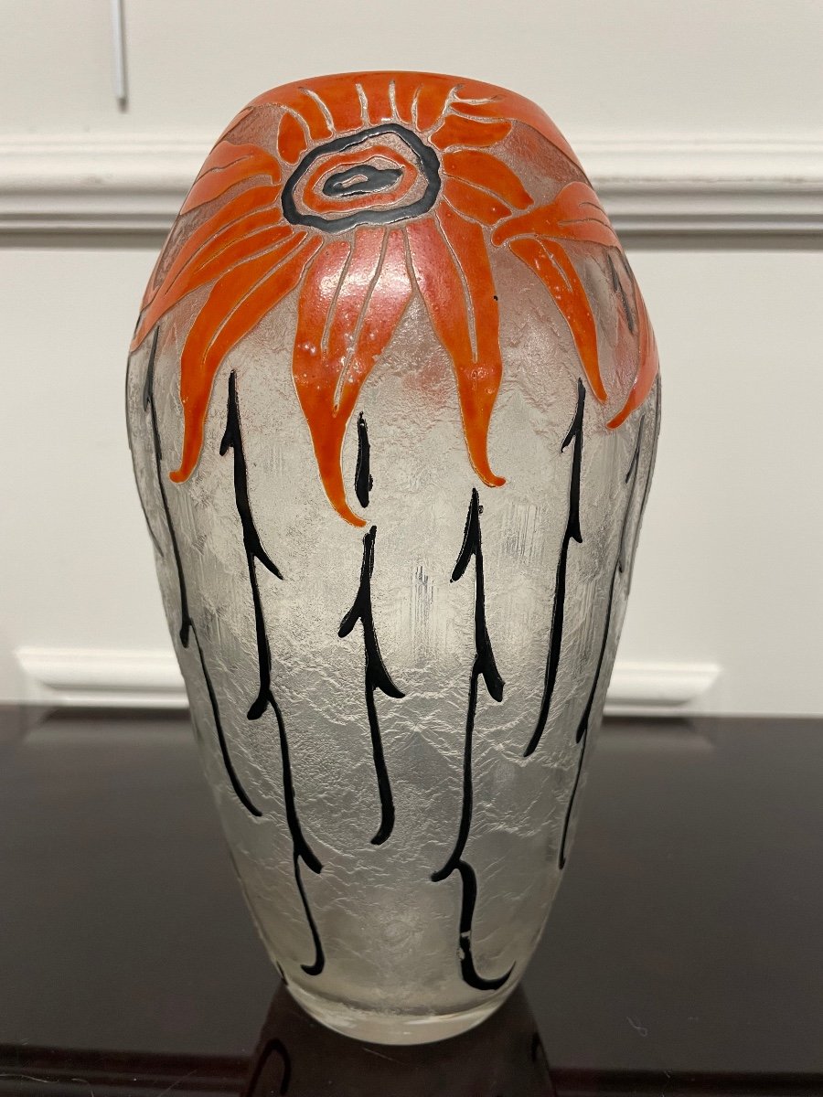 Legras - Art Deco Vase In Frosted Glass Circa 1930-photo-3