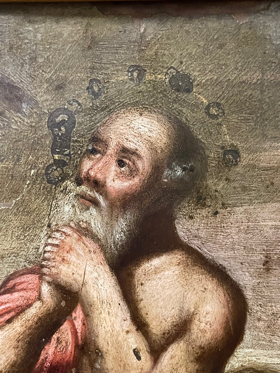 école Française Du 17ème - Saint Jérôme Huile Sur Cuivre-photo-4