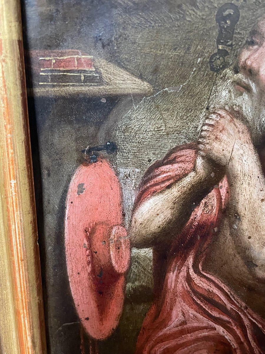 école Française Du 17ème - Saint Jérôme Huile Sur Cuivre-photo-1