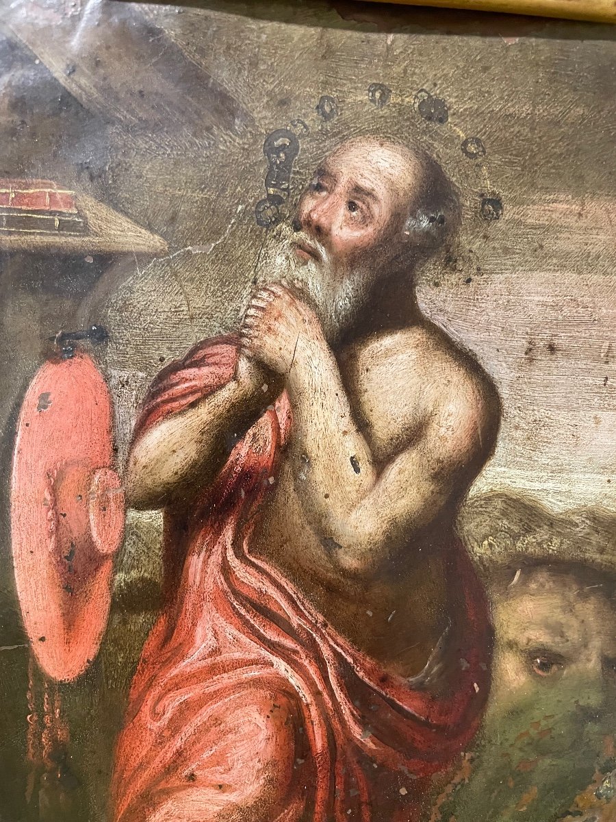 école Française Du 17ème - Saint Jérôme Huile Sur Cuivre-photo-5