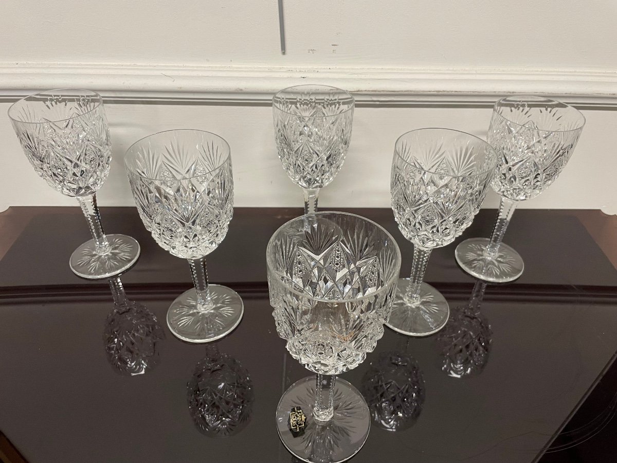 Saint Louis Florence Model - 6 Crystal Water Glasses H: 18 Cm-photo-3
