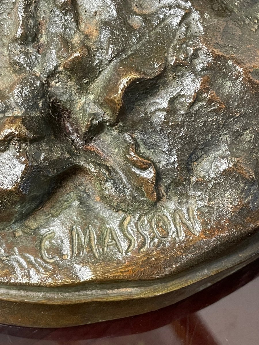 Clovis Edmond Masson - Deer After The Combat Important Bronze Late 19th-photo-4