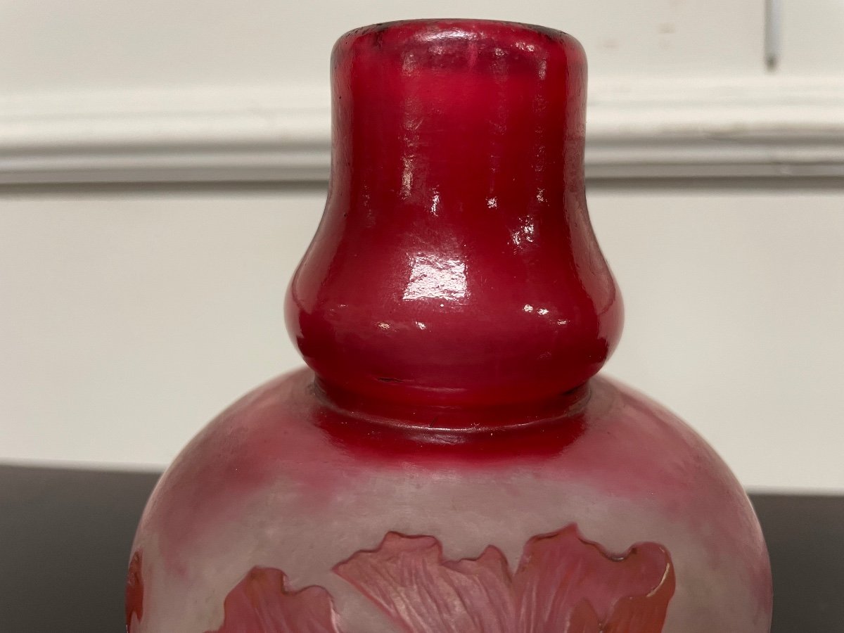 Delatte In Nancy - Small Art Nouveau Glass Vase With Orchid Decor -photo-2