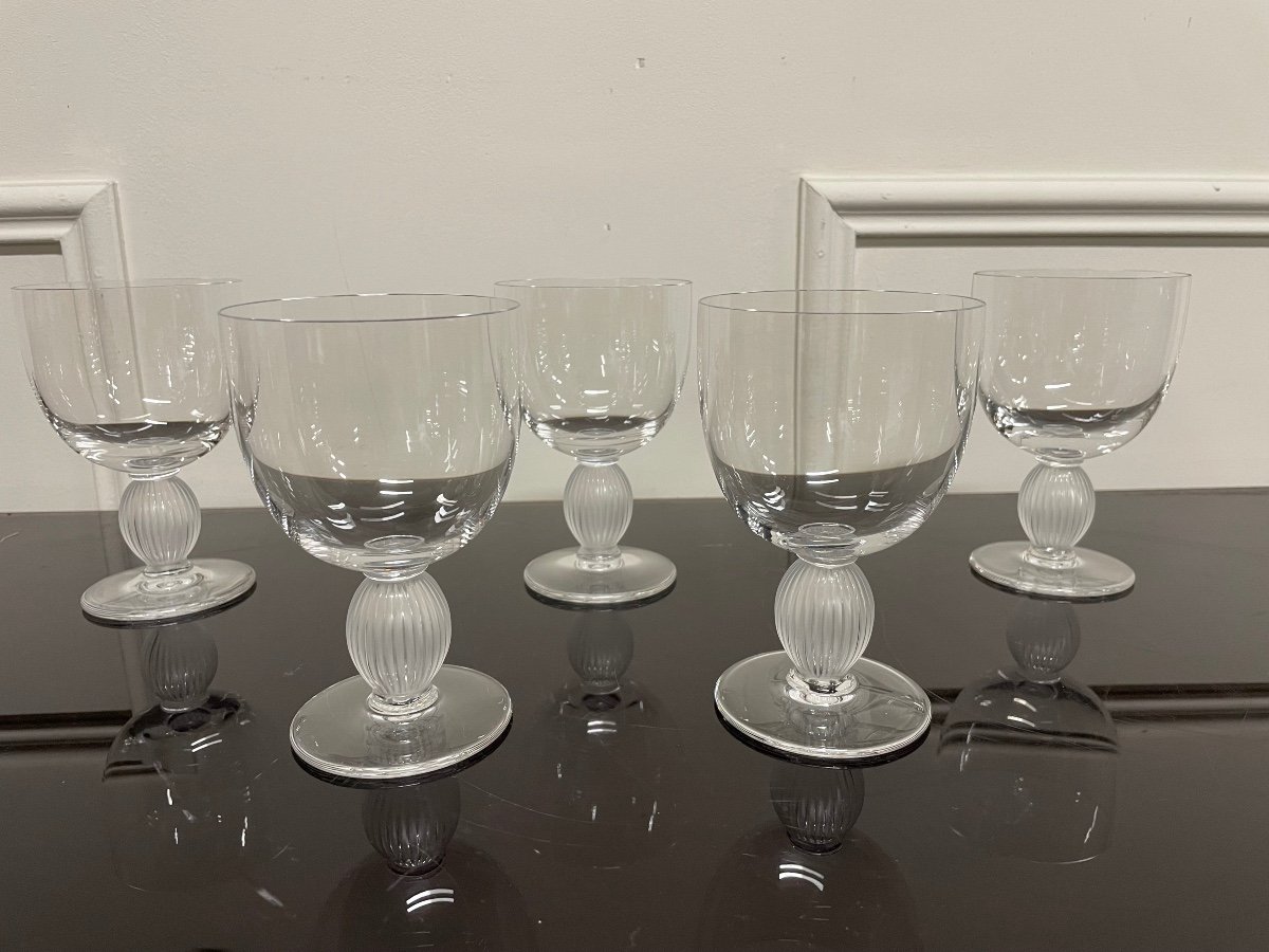 Lalique - Modèle Langeais - 5 Verres à Vin Blanc En Cristal Lalique France H: 12 Cm