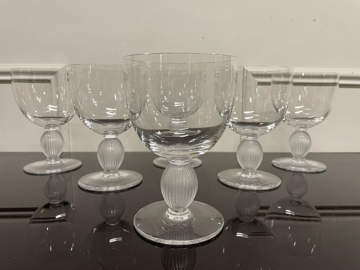 Lalique - Langeais Model - 6 Crystal Water Glasses Lalique France H: 14.5 Cm