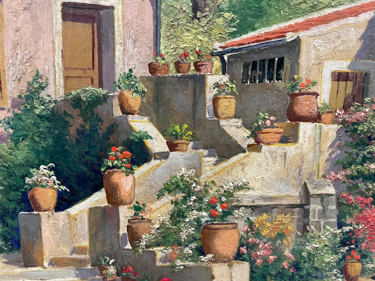 Pauline Elisabeth DELACROIX GARNIER - Villa Et Jardin Fleuri Huile Sur Toile-photo-4