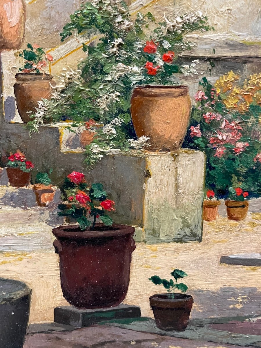 Pauline Elisabeth DELACROIX GARNIER - Villa Et Jardin Fleuri Huile Sur Toile-photo-4