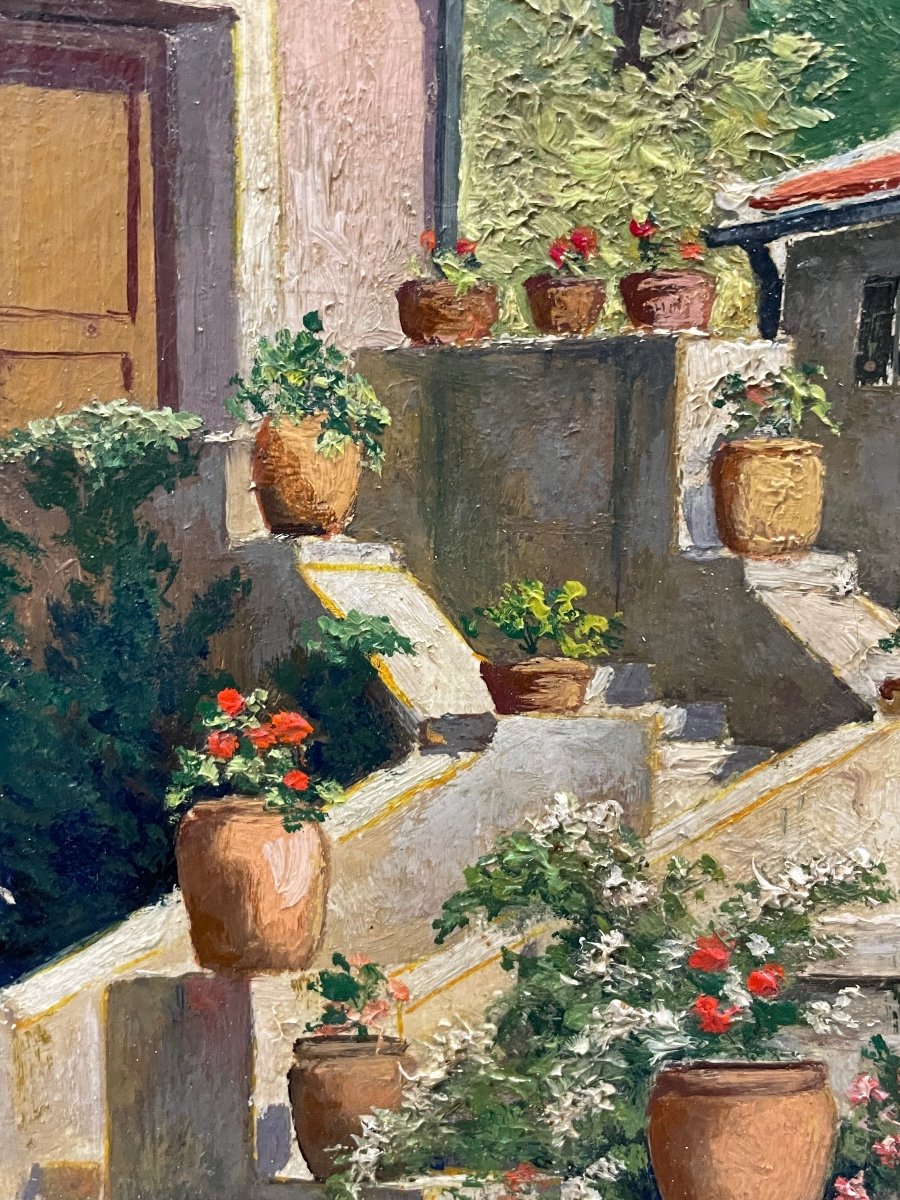 Pauline Elisabeth DELACROIX GARNIER - Villa Et Jardin Fleuri Huile Sur Toile-photo-5