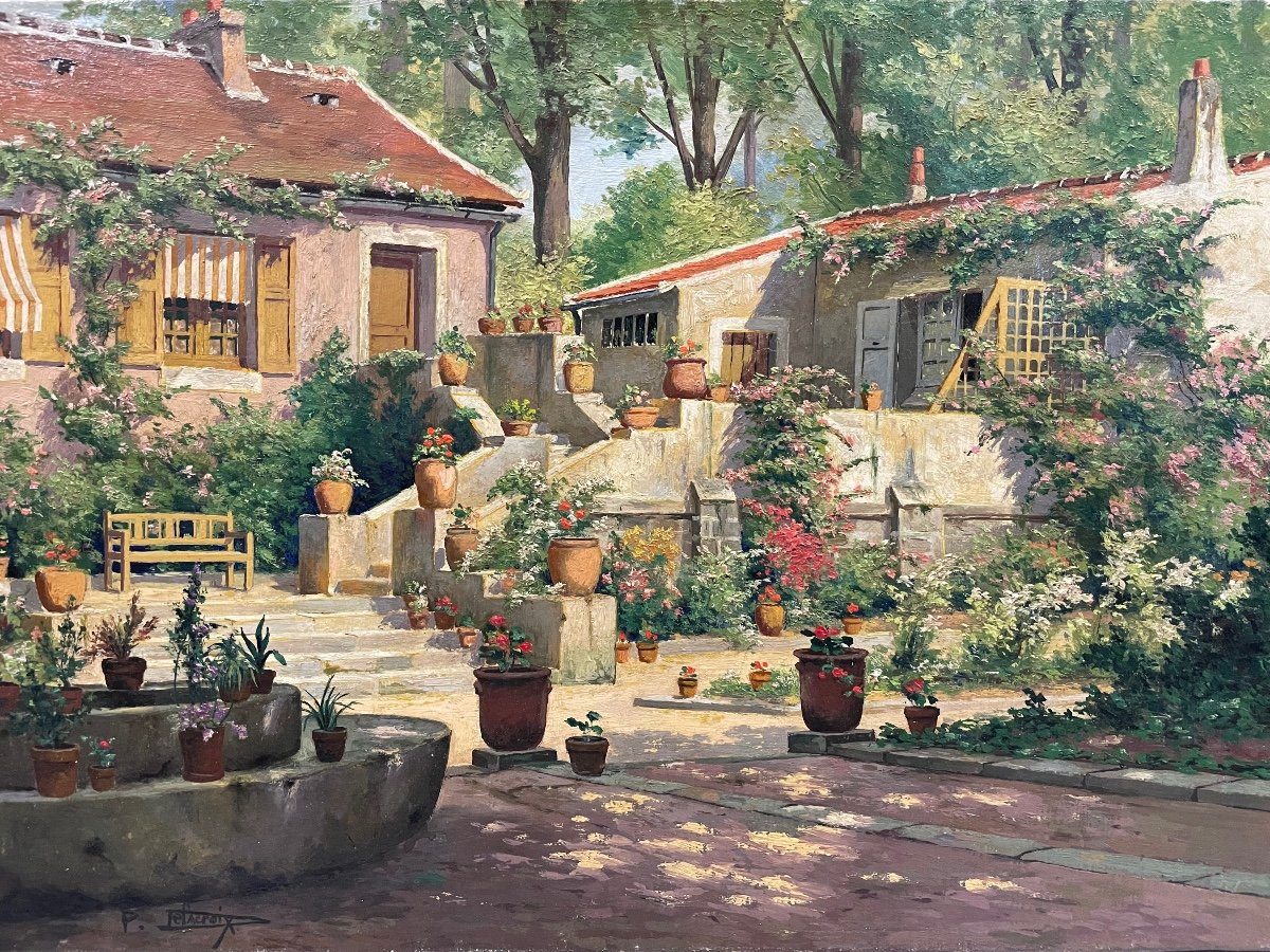 Pauline Elisabeth DELACROIX GARNIER - Villa Et Jardin Fleuri Huile Sur Toile