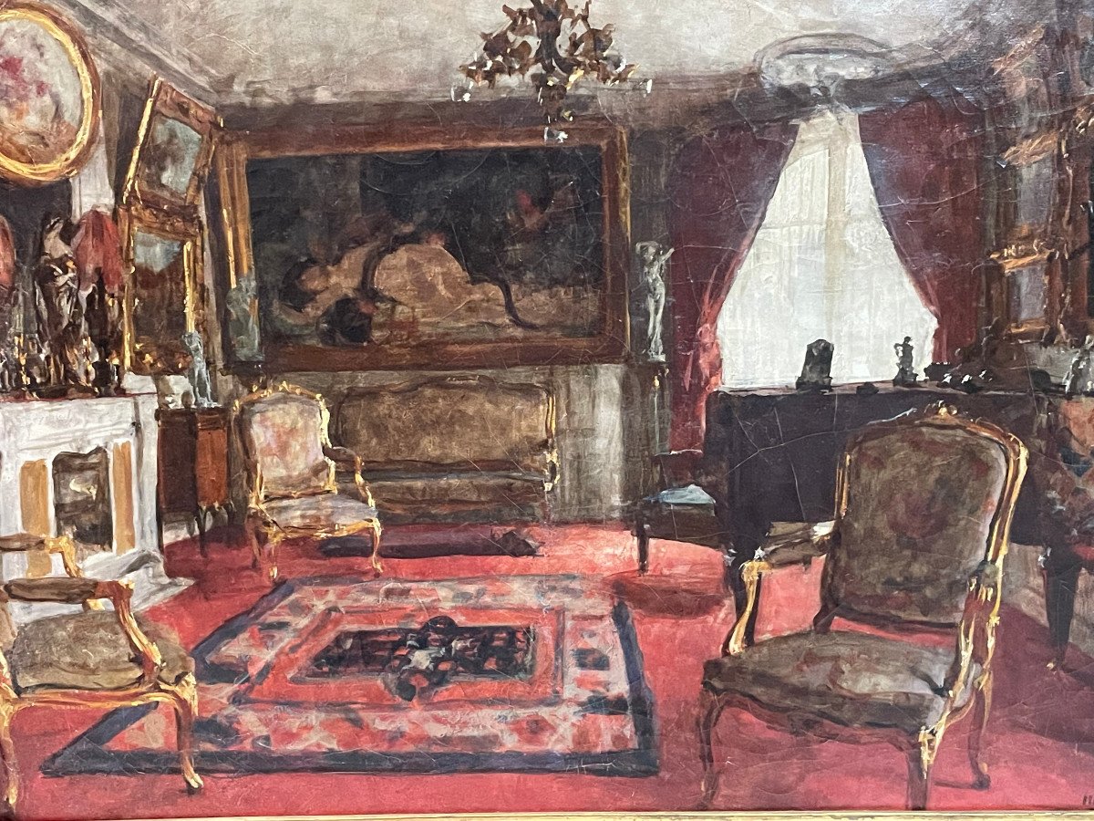 Henri Charles Antoine Baron - Interior View Of Living Room Oil On Canvas Late 19th Century-photo-6