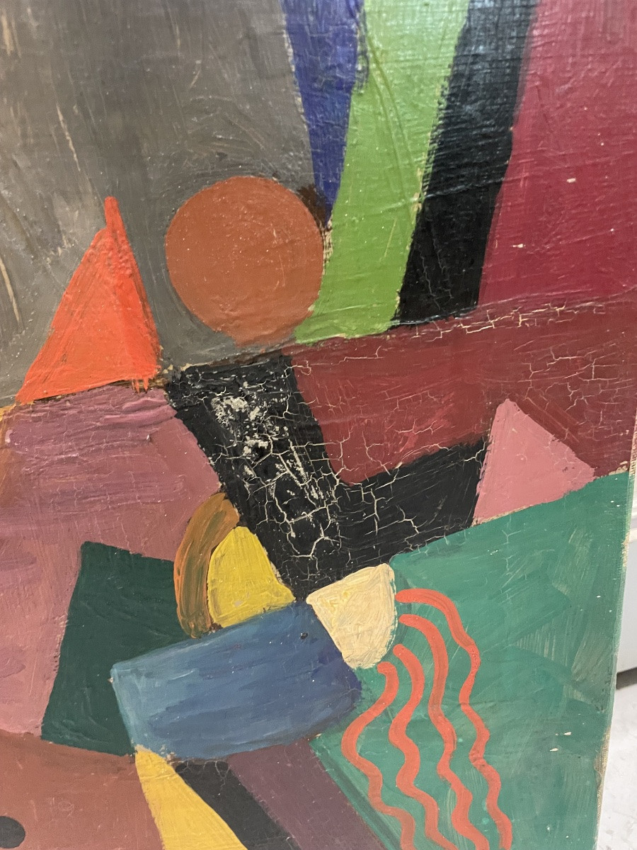 Jozef Popczyk - Abstract Cubist Composition Circa 1930 Oil On Canvas.-photo-3
