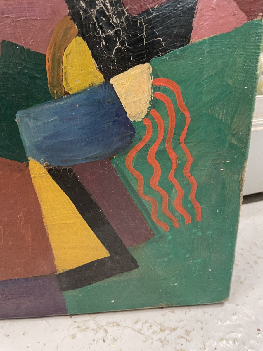 Jozef Popczyk - Abstract Cubist Composition Circa 1930 Oil On Canvas.-photo-4