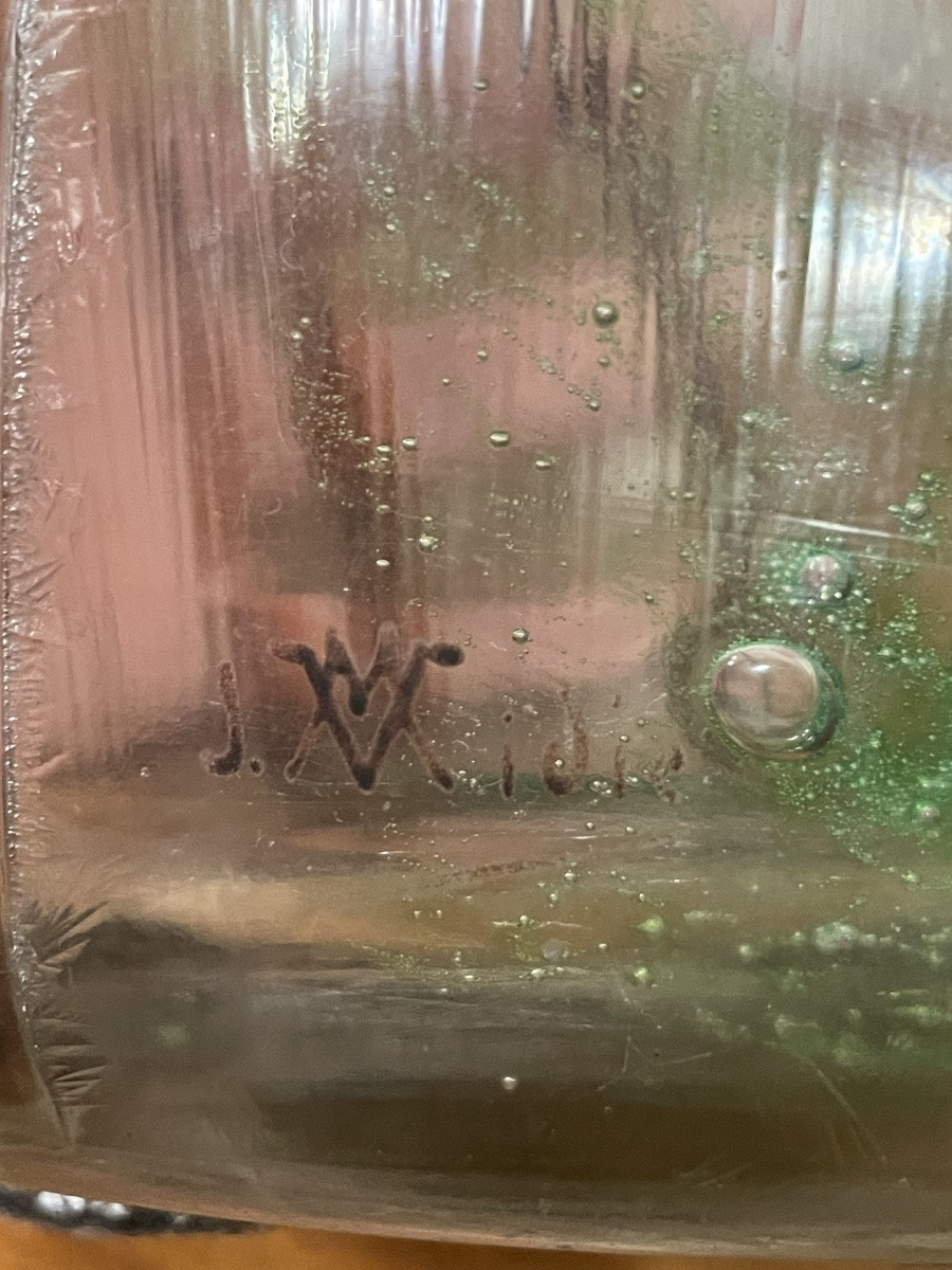 Art Nouveau Frosted Glass Vase With Iris Decoration Art Nouveau Period-photo-5