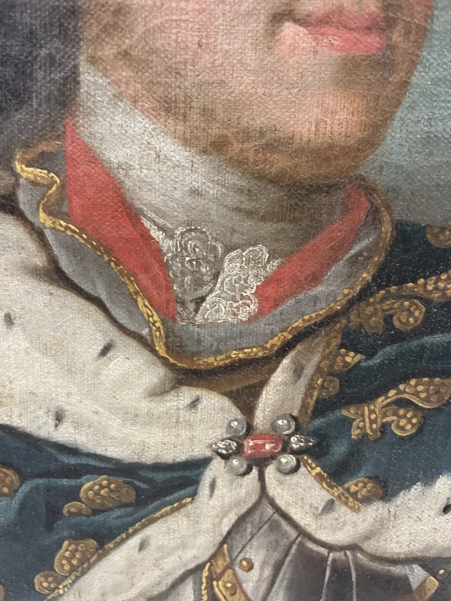 Portrait Of King Louis XV Oil On Canvas 18th Century-photo-3