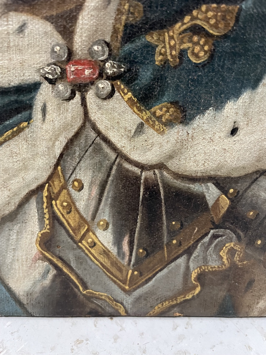 Portrait Of King Louis XV Oil On Canvas 18th Century-photo-2