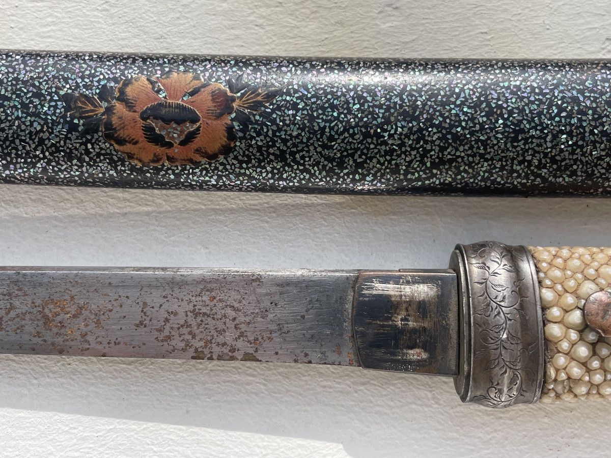 Tanto type Kwaiken Sabre samouraï Laque Aogai Période Meiji-photo-4