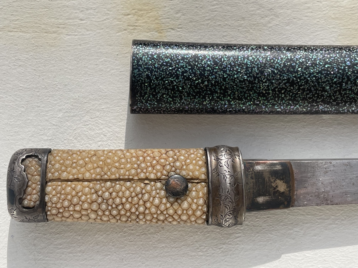 Tanto type Kwaiken Sabre samouraï Laque Aogai Période Meiji-photo-3