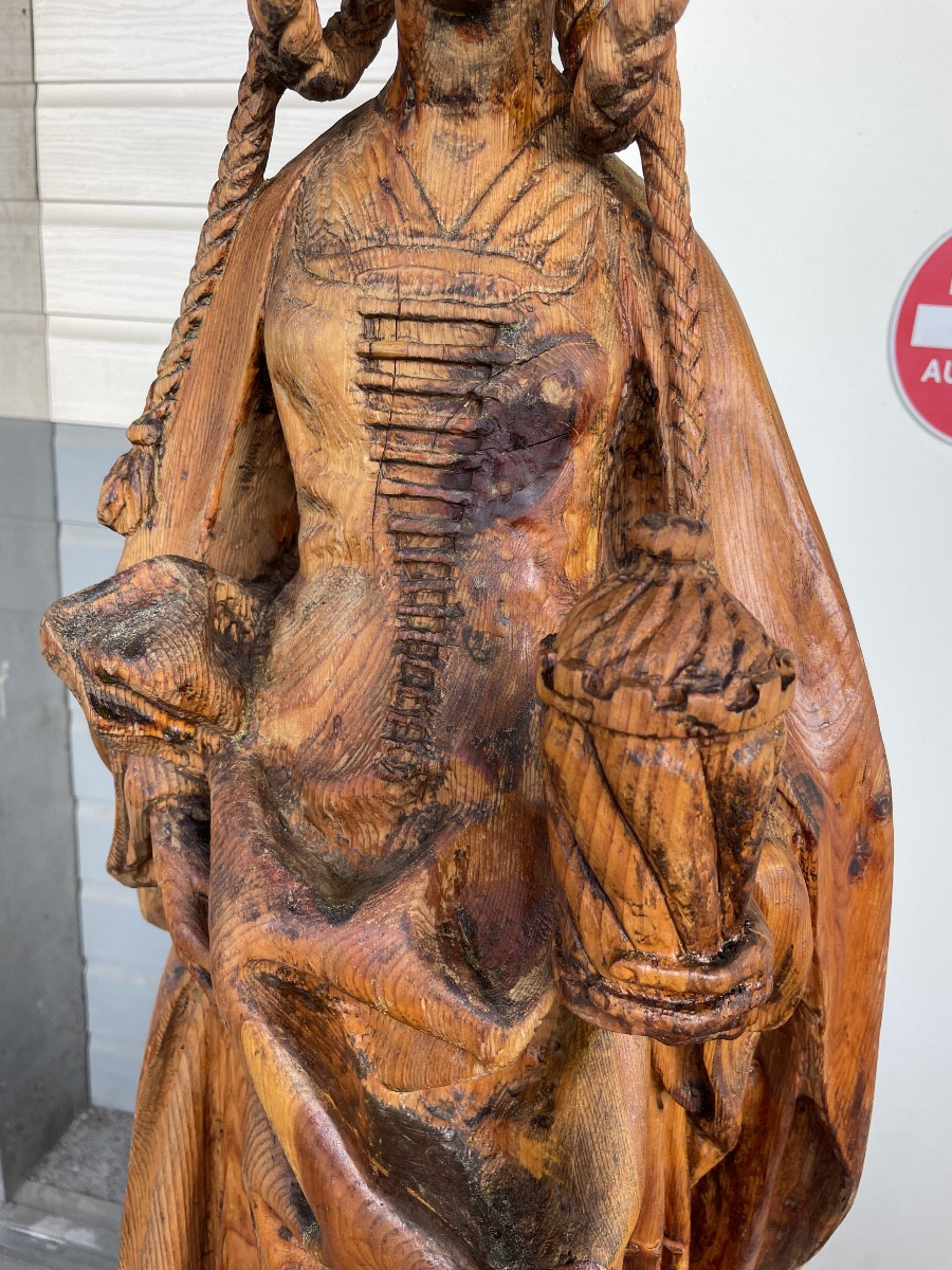 Saint Mary Magdalene - 20th Century Pine Sculpture-photo-4