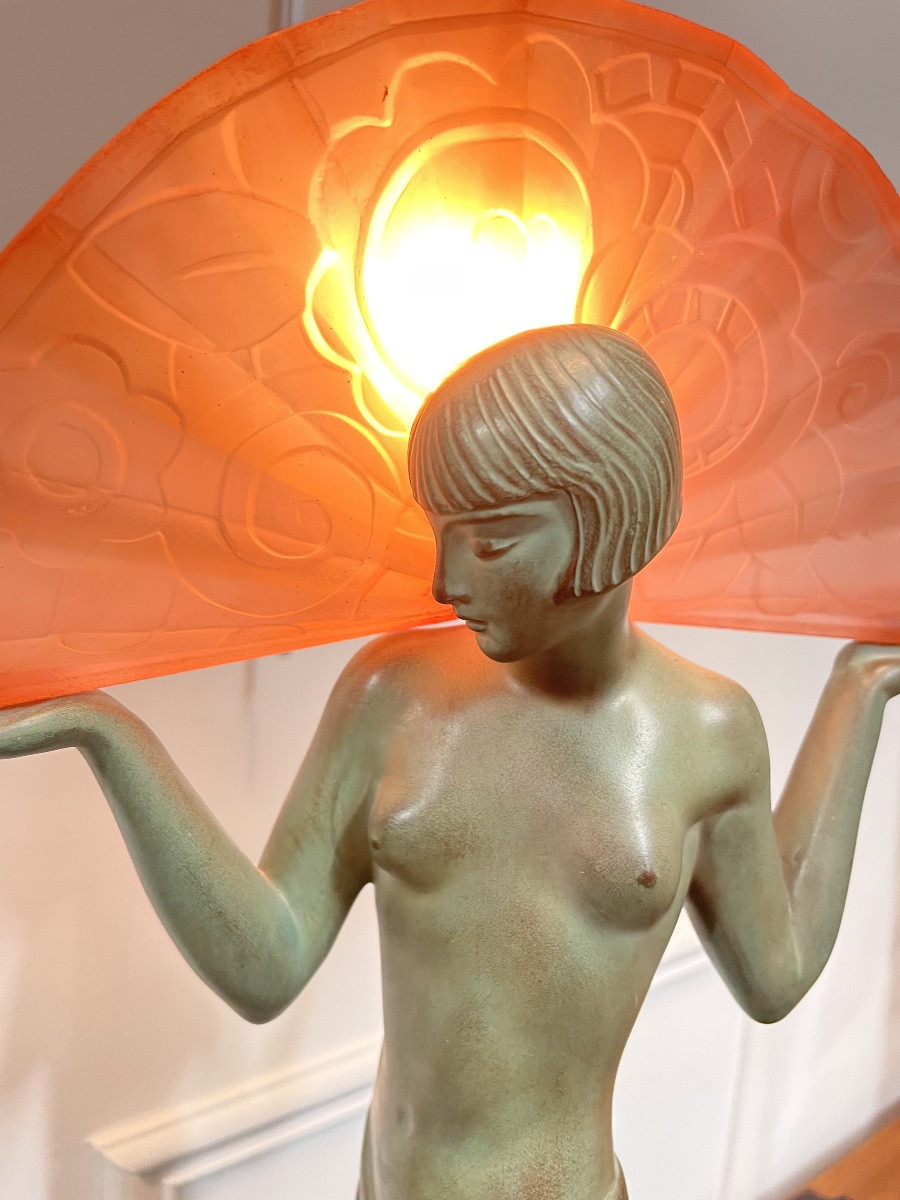 Sculpture Lampe Art déco Guerbe « Espana » Max Le Verrier-photo-7