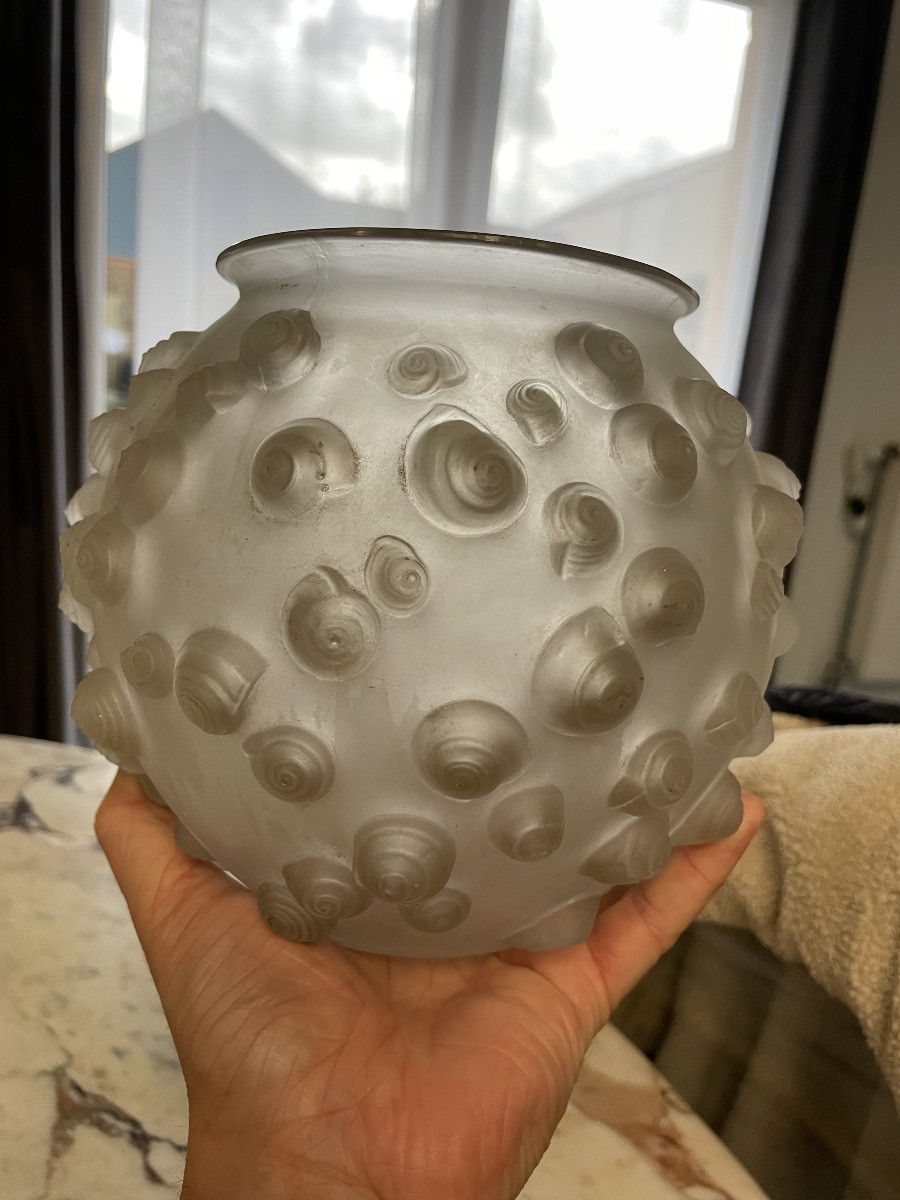 René Lalique - Vase en verre blanc modèle Palissy décor escargots-photo-8