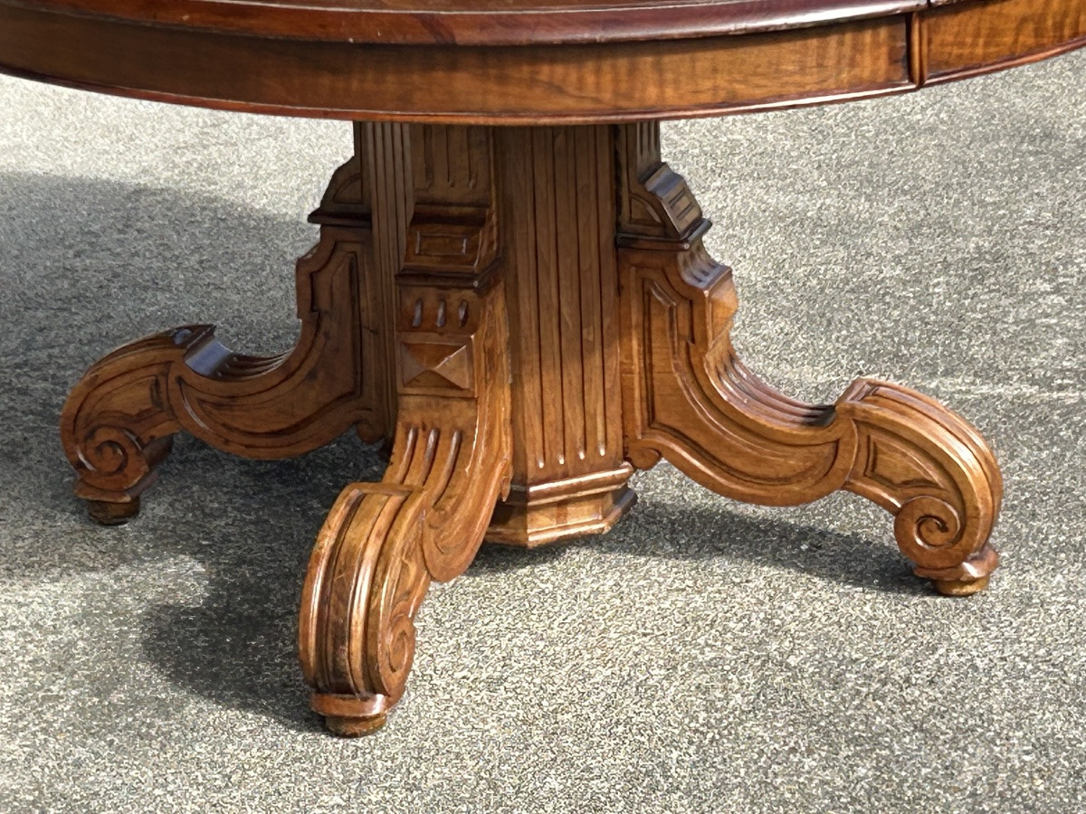 Large Central Leg Walnut Dining Table, Late 19th Century-photo-3