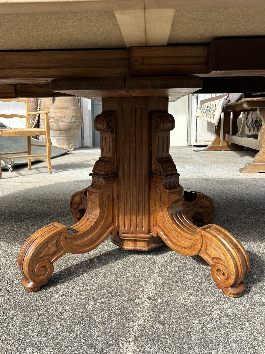 Large Central Leg Walnut Dining Table, Late 19th Century-photo-5