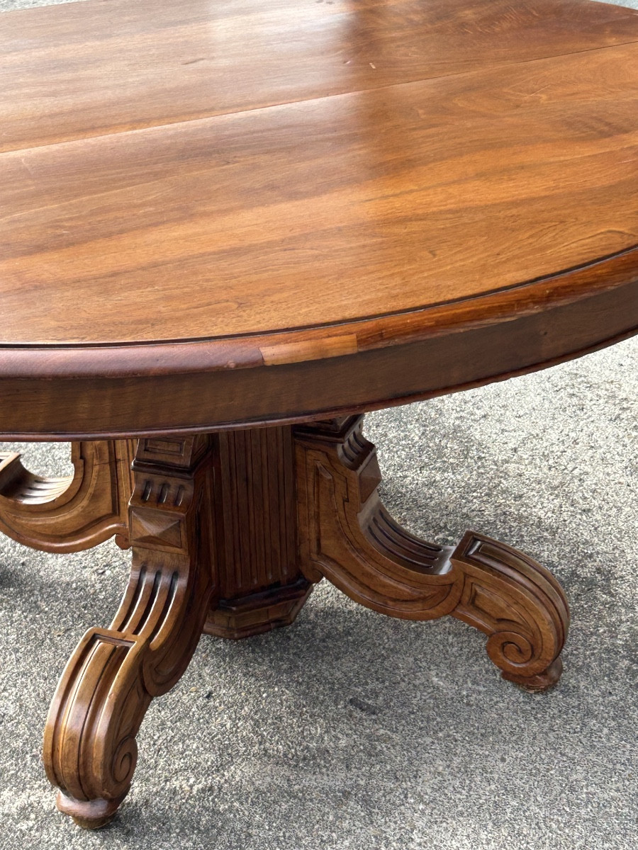 Large Central Leg Walnut Dining Table, Late 19th Century-photo-6