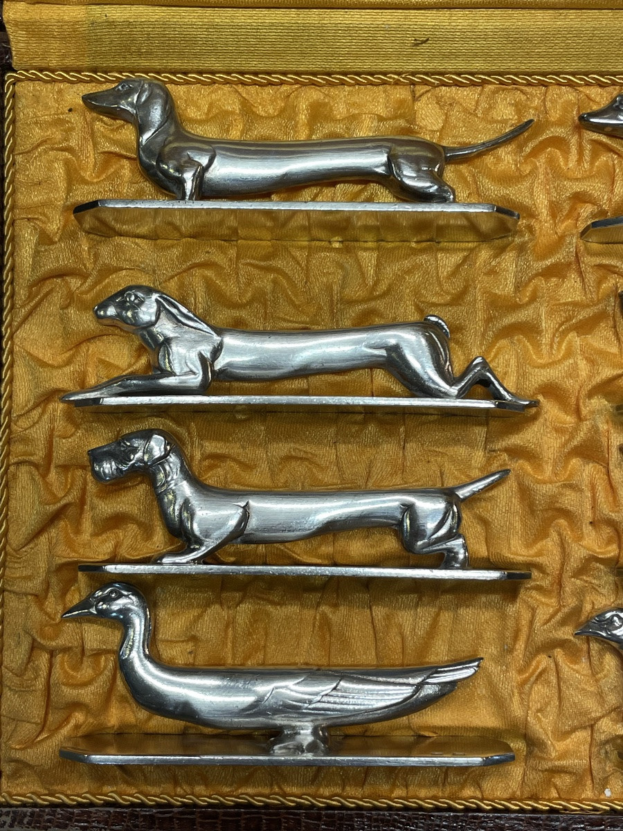 Set Of 12 Silver-plated Metal Knife Rests, Art Deco Style, 1930s-photo-2