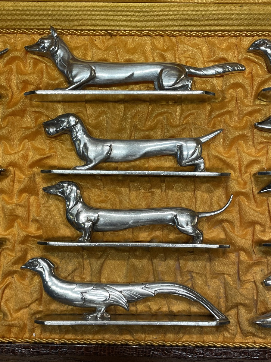 Set Of 12 Silver-plated Metal Knife Rests, Art Deco Style, 1930s-photo-3