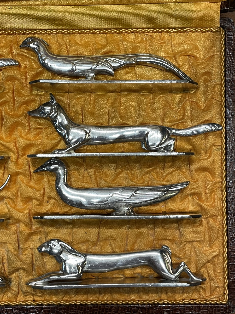Set Of 12 Silver-plated Metal Knife Rests, Art Deco Style, 1930s-photo-4