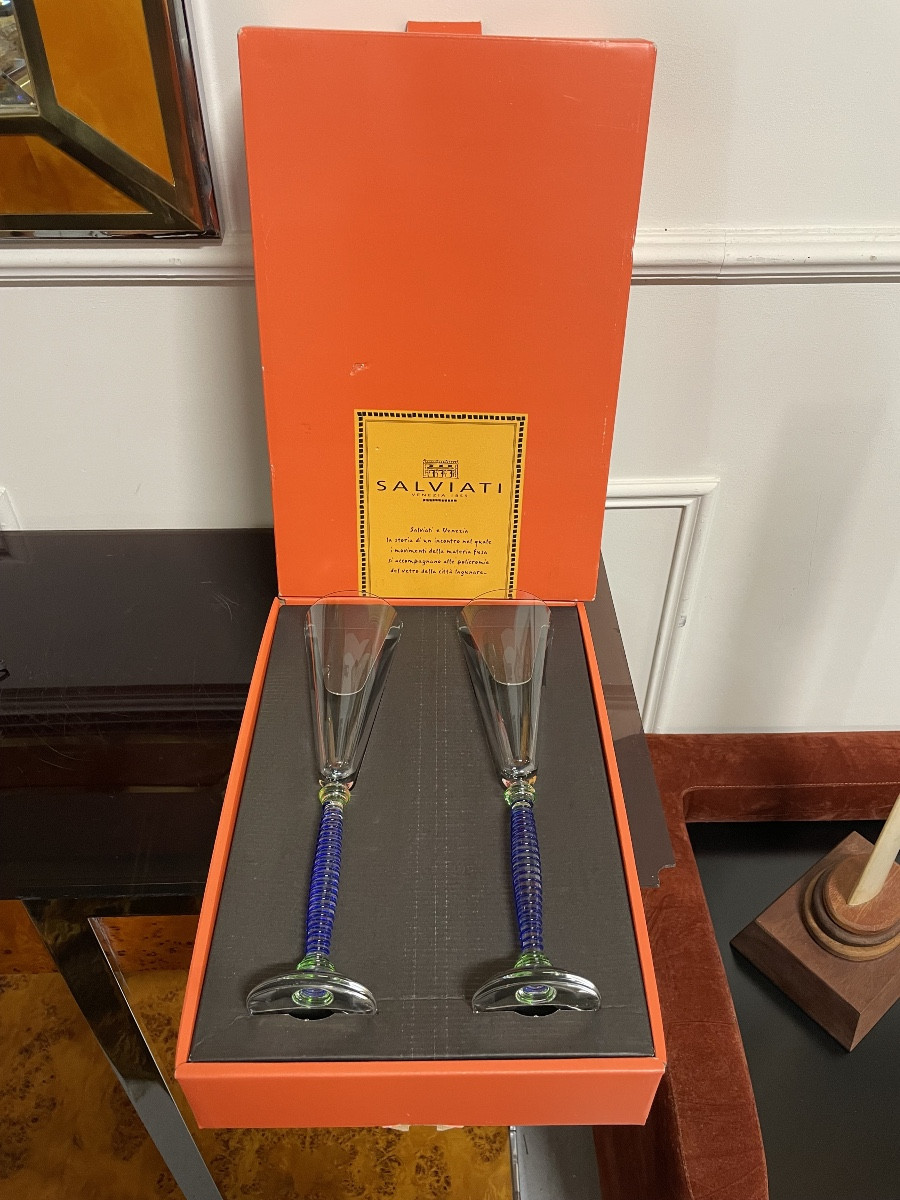 Salviati - Suite de deux flûtes à champagne en verre de Murano -photo-2