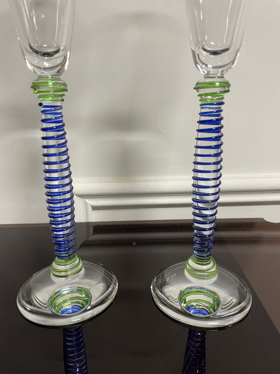 Salviati - Suite de deux flûtes à champagne en verre de Murano -photo-3