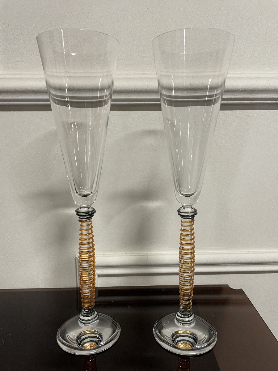 Salviati - Suite de deux flûtes à champagne en verre de Murano